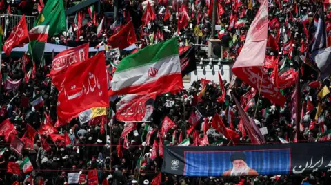 Crowds gathering for the funeral of former Iranian Supreme Leader Ali Khamenei