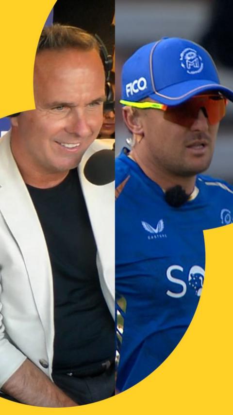 Michael Vaughan in the commentary box and Jason Roy in the field