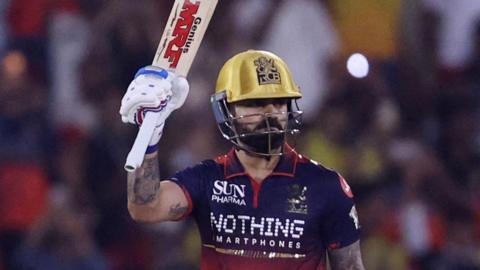 Virat Kohli raising his bat