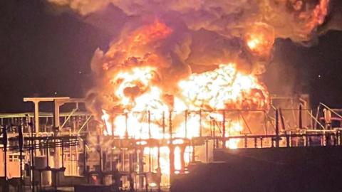 Scene of electricity substation fire near Heathrow airport in March 2025