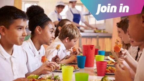 Children eating school meals.