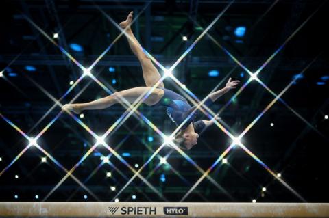 Sweden's Maya Staahl performs on the Balance Beam during day one of the 2025 European Artistic Gymnastics Championships in Leipzig. Photo by Matthias Hangst