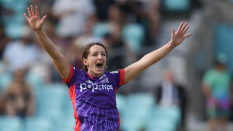 Kate Cross of Northern Superchargers appeals for a wicket