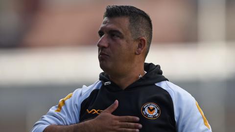 Newport County head coach Nelson Jardim looks on