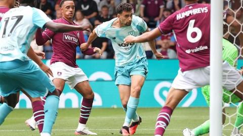 Max Kilman heads West Ham in front against Burnley at Turf Moor.