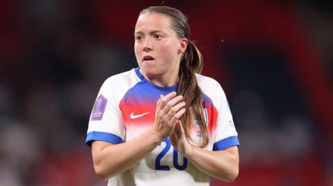England attacking midfielder Fran Kirby applauds during her final international appearance against Portugal
