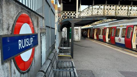 Red and white Tube at Ruislip station roundel