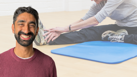 Image shows Dr Kas alongside someone exercising