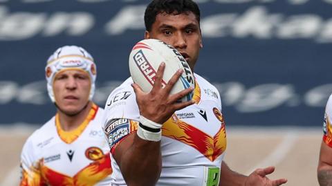 Tevita Pangai Junior in action for Catalans Dragons in Super League in 2025
