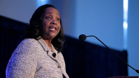 Federal Reserve Governor Lisa Cook delivers remarks during an event organized by the Psaros Center for Financial Markets and Policy at the Georgetown University's McDonough School of Business at the university on November 20, 2025 in Washington, DC