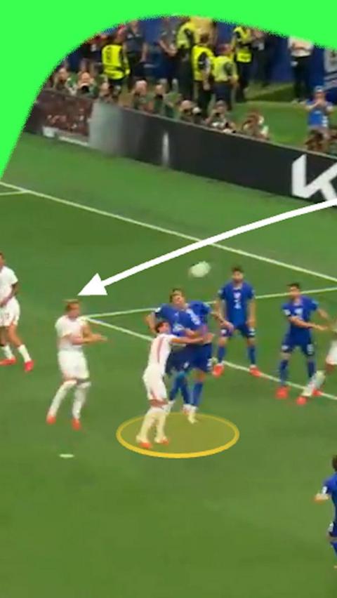 Harry Kane heads the ball for England against Croatia