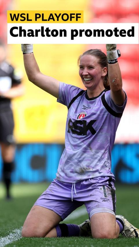 Charlton Athletic have been promoted to the Women's Super League for the first time after beating Leicester City in a penalty shootout in the first ever play-off tie.