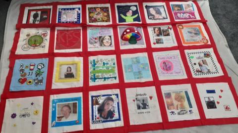 A total of 24 squares which are being stitched together for the Kent Speak Their Name memorial quilt.