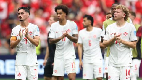 Canada players applaud after their defeat by Switzerland