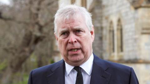 Andrew Mountbatten Windsor attends Sunday Service at the Royal Chapel of All Saints, Windsor, on 11 April 2021.