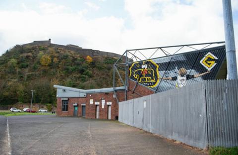 Dumbarton's stadium with Dumbarton Castle above