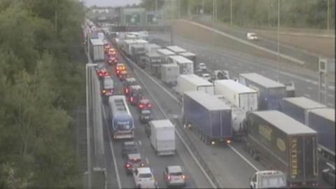Traffic queuing on the M25.