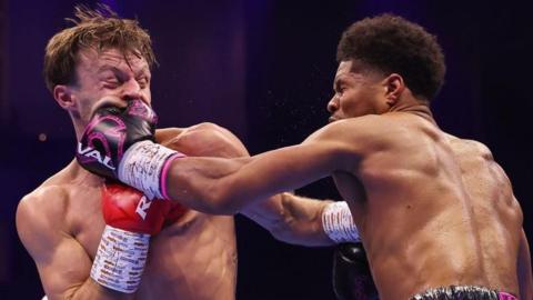 Josh Padley is punched by Shakur Stevenson