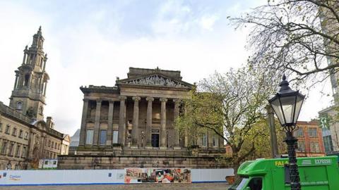 The exterior of Grade I listed Harris Museum, Art Gallery and Library in Preston on a sunny day.