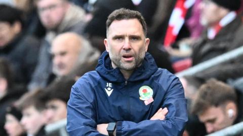 Blackburn Rovers head coach John Eustace watches on during his side's third successive Championship defeat at Bristol City