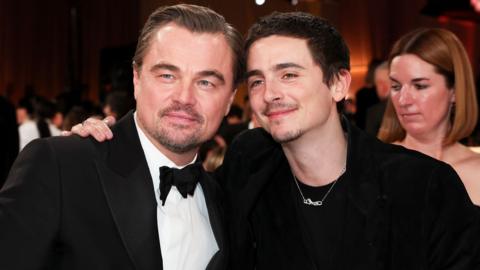 Leonardo DiCaprio and Timothee Chalamet at the Golden Globes