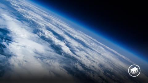 A photograph of Planet earth from near space.