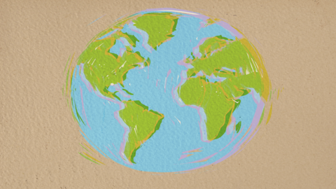 A sketch of Earth against brown background.