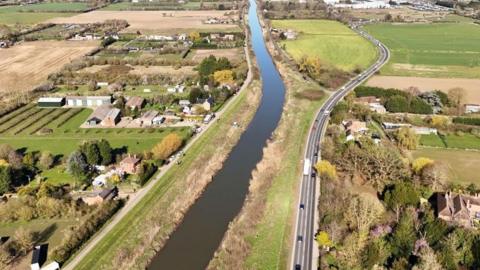 The River Nene which flows through Wisbech next to the A47.