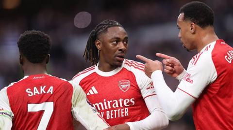 Eze celebrates scoring for Arsenal at Tottenham