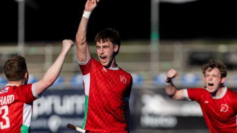 Fred Newbold celebrates his first goal