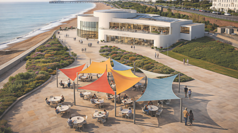 An AI-generated image of what an art gallery could look like on the seafront.