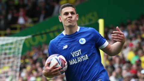 Yousef Salech celebrates a goal for Cardiff