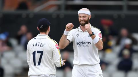 Michael Rae takes a Lancashire wicket