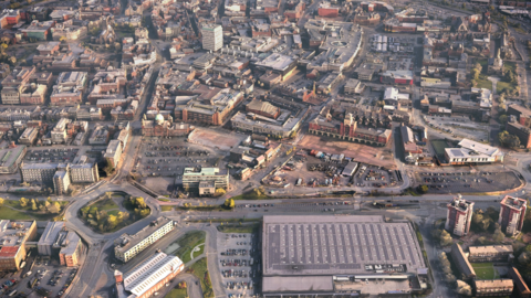 Aerial view of the development area in Wolverhampton