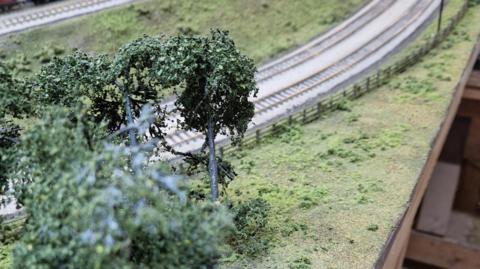 Trees and grass on a model railway 