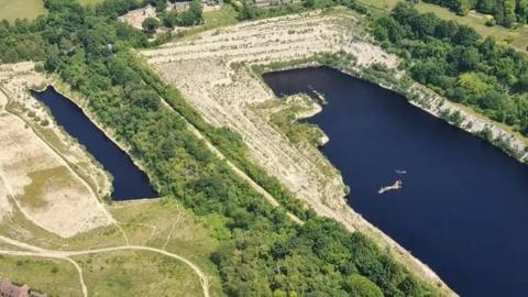 An aerial view of Old Kiln Lakes on a sunny day.