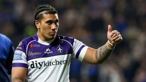 Wakefield Trinity's Tray Lolesio gives the fans a thumbs up