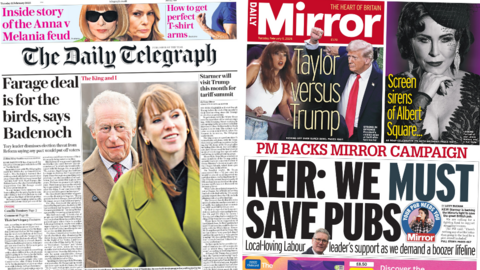 Daily Telegraph and Daily Mirror front pages for Tuesday 11 February