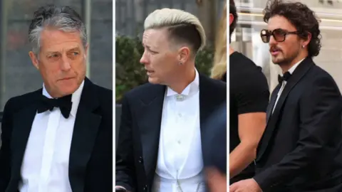 Composite picture of celebrities arriving ahead of Taylor Swift's rumoured wedding event