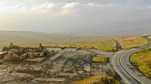 A bird's eye view of the former Hartside Cafe which was destroyed in a fire