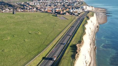 A drone image of the area above the village of Roedean near Brighton, East Sussex.