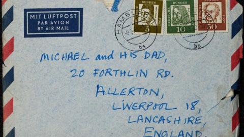 An airmailed letter addressed to the family of Sir Paul McCartney who lived at 20 Forthlin Road, Allerton, Liverpool in England