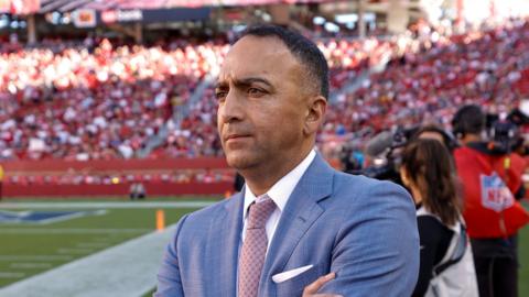 Leeds United chairman and President of 49ers Enterprises Paraag Marathe on the sideline during the game against the New England Patriots at Levi's Stadium on September 29, 2024