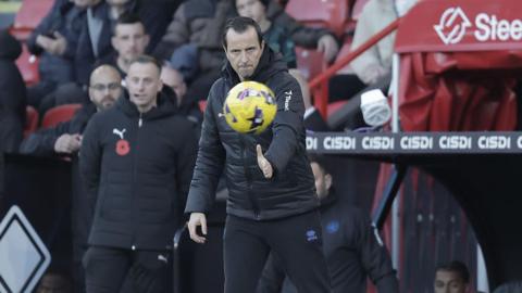 Queens Park Rangers manager Julien Stephan gestures during the game against Sheffield United