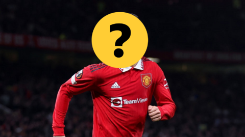 A Manchester United player with a question mark covering their face