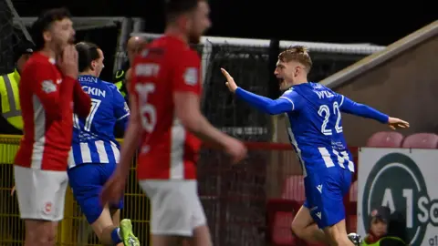 Ben Wylie celebrates scoring for Coleraine