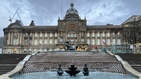 General view of the fountain and steps leading up to Birmingham Council House on Victoria Square