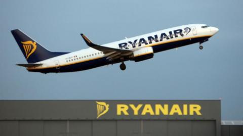 A Ryanair plane taking off from Stansted Airport