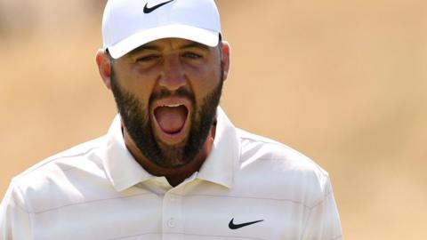 Scottie Scheffler with mouth open during round four of The Open at Royal Birkdale