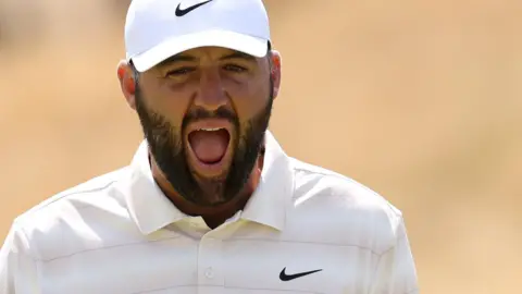 Scottie Scheffler with mouth open during round four of The Open at Royal Birkdale